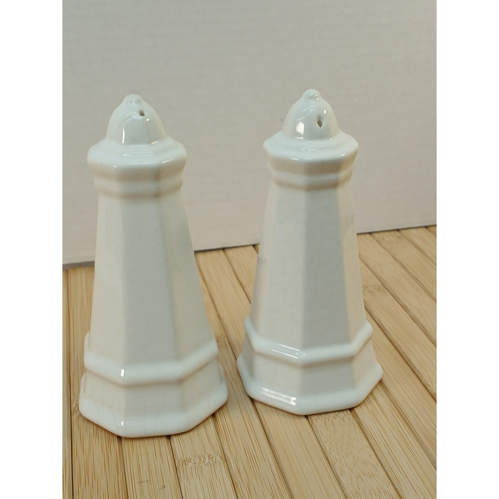 Pfaltzgraff Heritage White Salt and Pepper Shakers Set Octagonal Stoneware